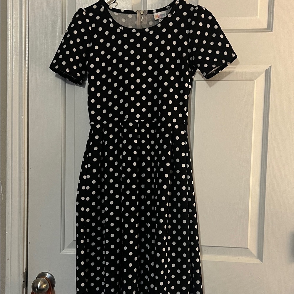 LuLaRoe Black and White Polka Dot Midi Dress with pockets